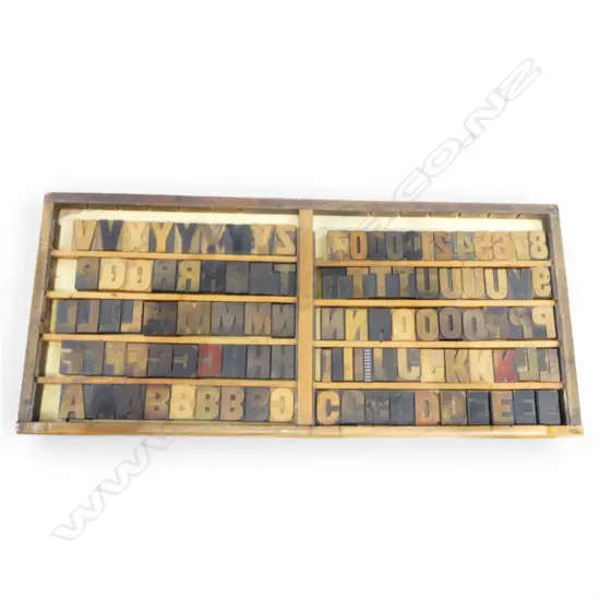 LRG PRINTER'S TRAY of PRESS LETTERS, SANS SERIF,  H.830 x 370mm