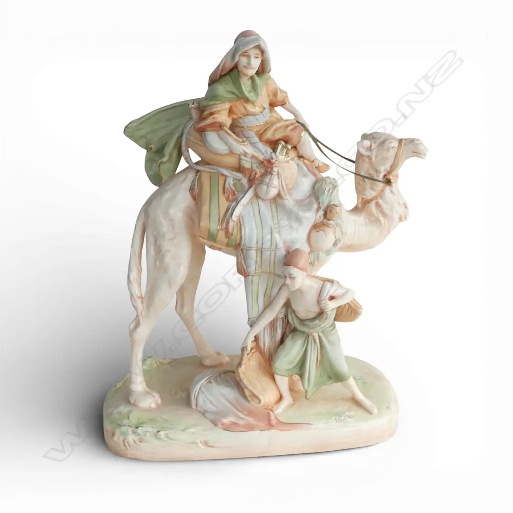 LG ROYAL DUX FIGURE GROUP; BEDOUIN ARAB ON CAMEL 450x210x530mm Image 1++