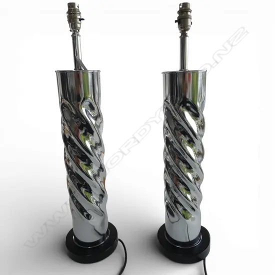 PR VINTAGE SILVER METAL TWISTED COLUMN TABLE LAMPS H.640mm EX. TINDLE LIGHTING LONDON