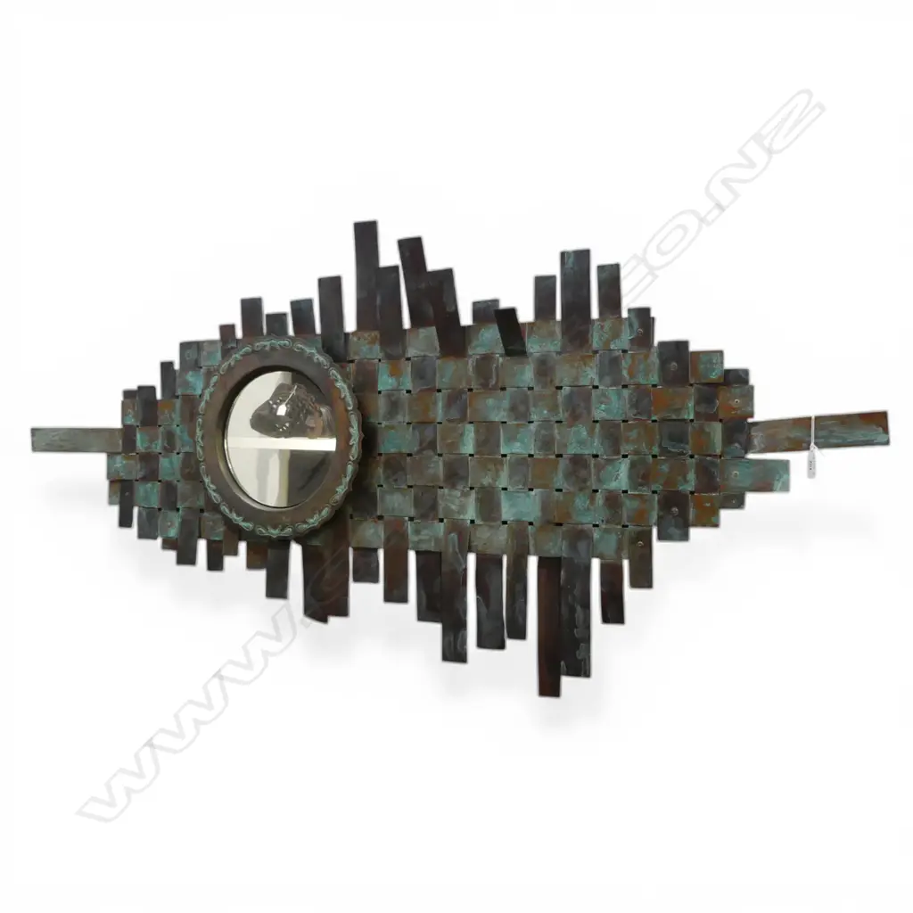 GITTA SCHRADE, PERFECT VIEW, LG WOVEN COPPER ARTWORK w. MIRROR  sticker verso 1320x650mm Image 1++