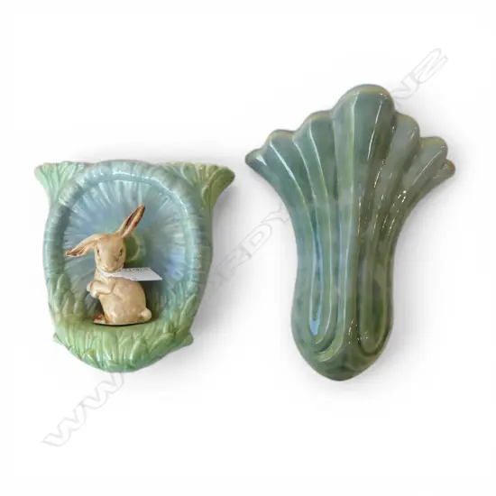2 WALL VASES; SYLVAC w. BUNNY RABBIT H.175mm,OTHER H.275mm