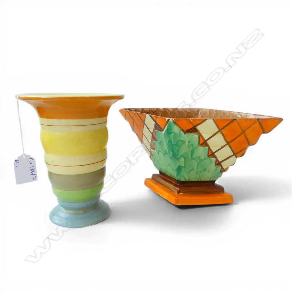 2 DECO HAND PAINTED VASES; MYOTT & SON W.270mm, OTHER H.175mm Image 1++