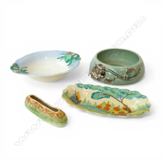 3 CLARICE CLIFF BOWLS 210mm dia + SYLVAC TROUGH W.155mm