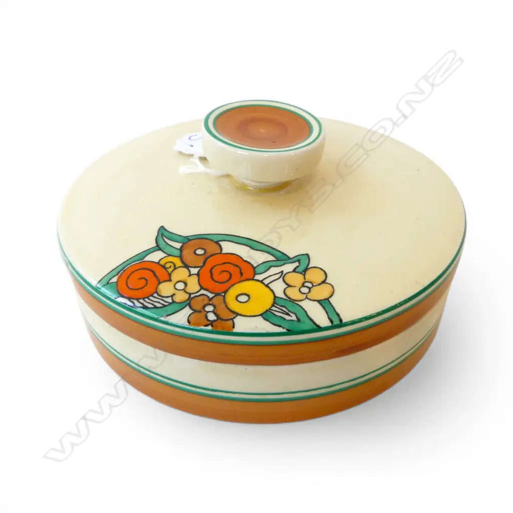 CLARICE CLIFF BIZARRE LIDDED CONTAINER 135mm dia interior rim chip Image 1++
