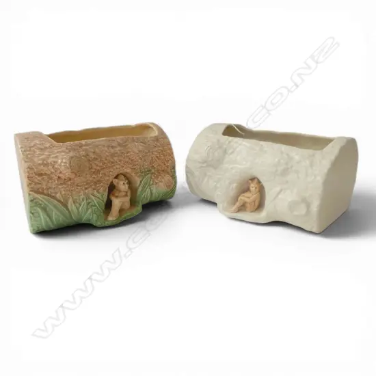 2 SYLVAC LOG w. GOBLIN TROUGH VASES W.215mm