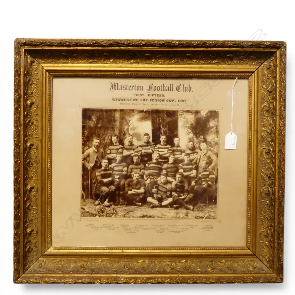 THOMAS EDWARD PRICE (1863-1928) MASTERTON FOOTBALL CLUB 1891, PHOTO IN GILT FRAME 230x285mm Image 1++