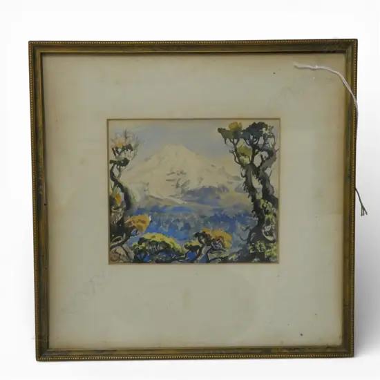 BERNARD ARIS W/C MT TARANAKI SIGNED & dated 1944  H.170 W.200mm