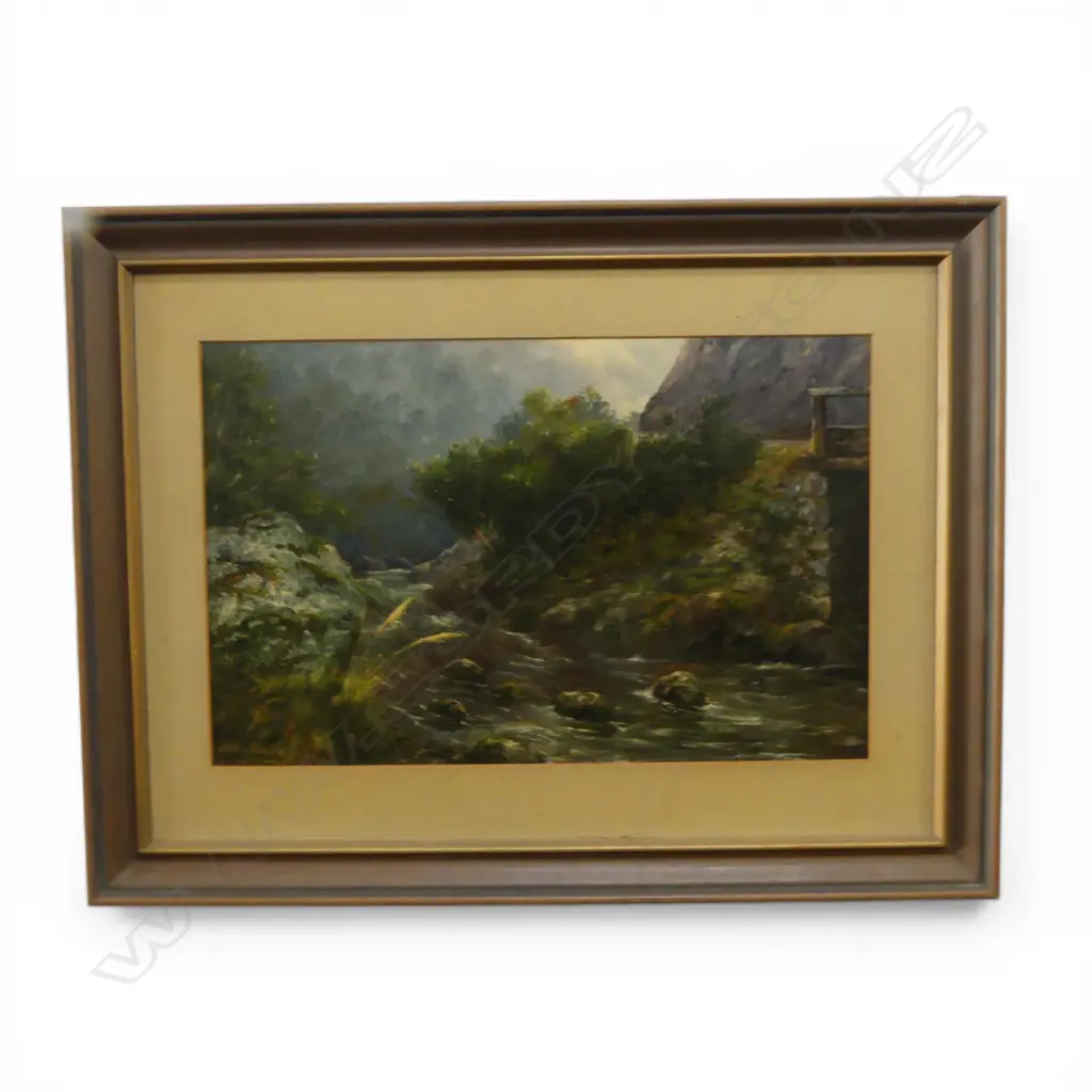 JOHN ELDER MOULTRAY (NZ1865-1922) 'Creek Scene Mamaku Gorge' oil on board signed. Entitled verso. 285 x 445mm Image 1++