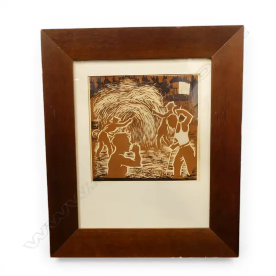 ARTIST UNKNOWN, HAYMAKERS, COLOURED BOOKPLATE, 150 x150mm 