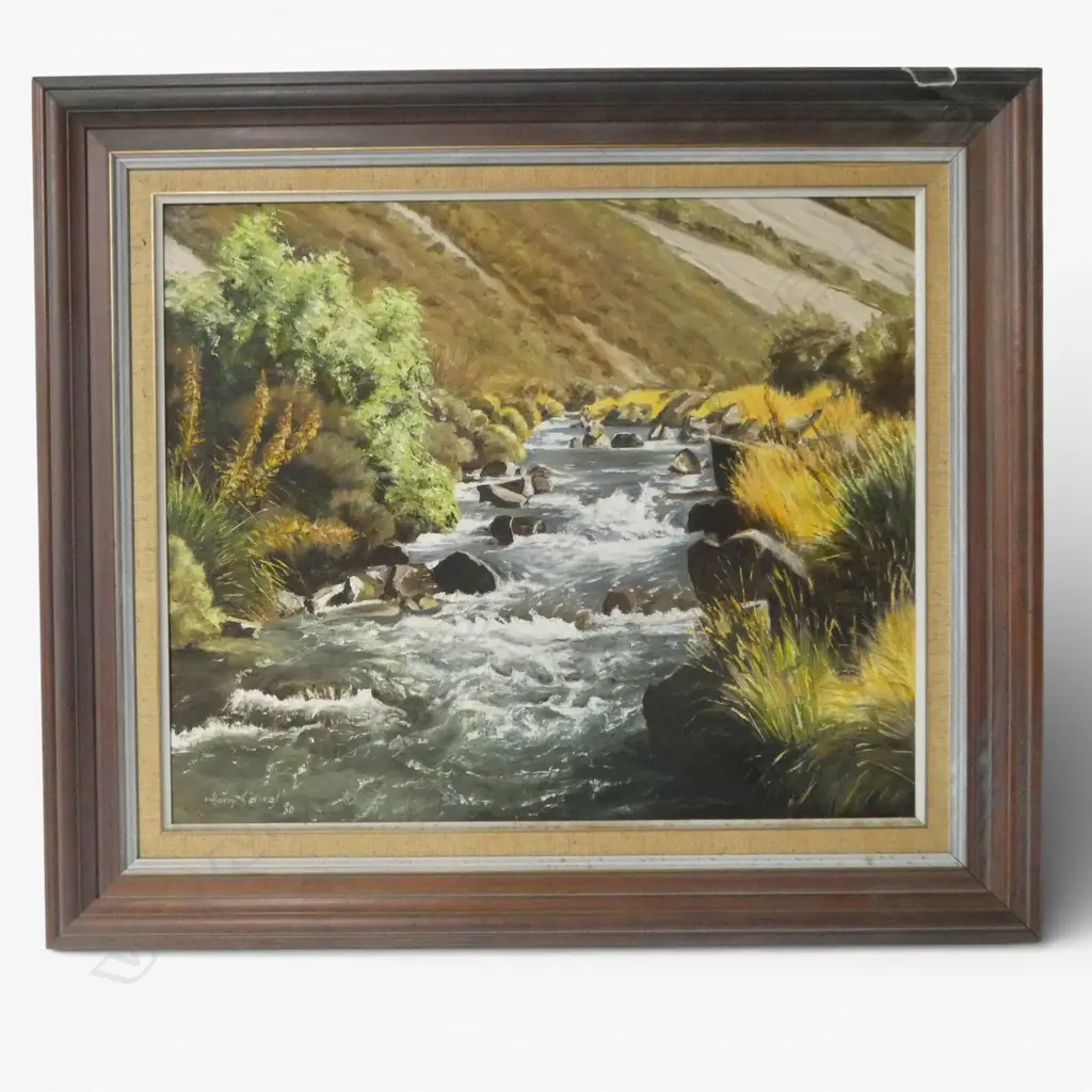 OIL ON BOARD MOUNTAIN RIVER BY HARRY SANGL H500 W600MM Image 1++