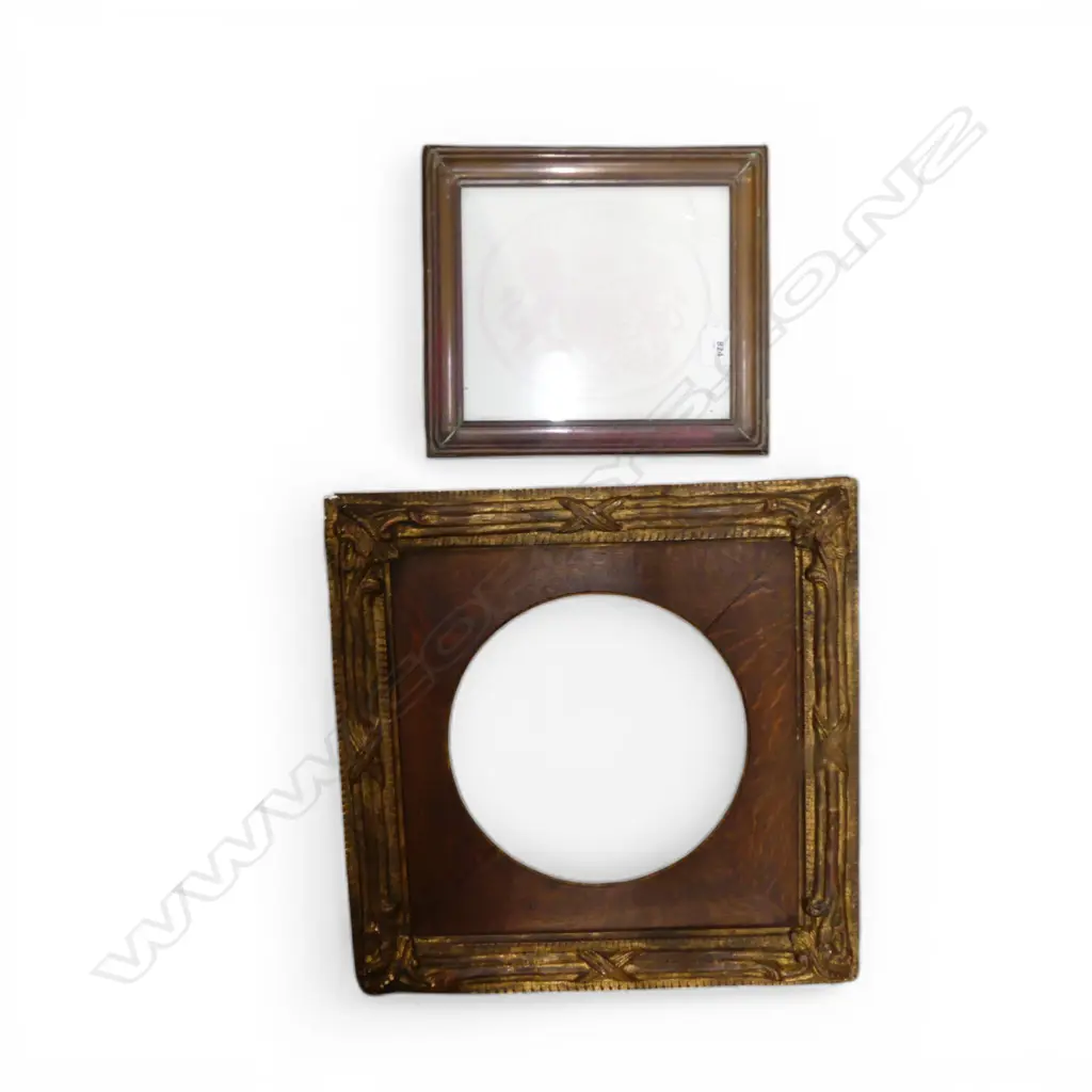 2 VINTAGE FRAMES; BRASS 255x290mm, GILT PLASTER w. OAK INSET 430x430mm Image 1++