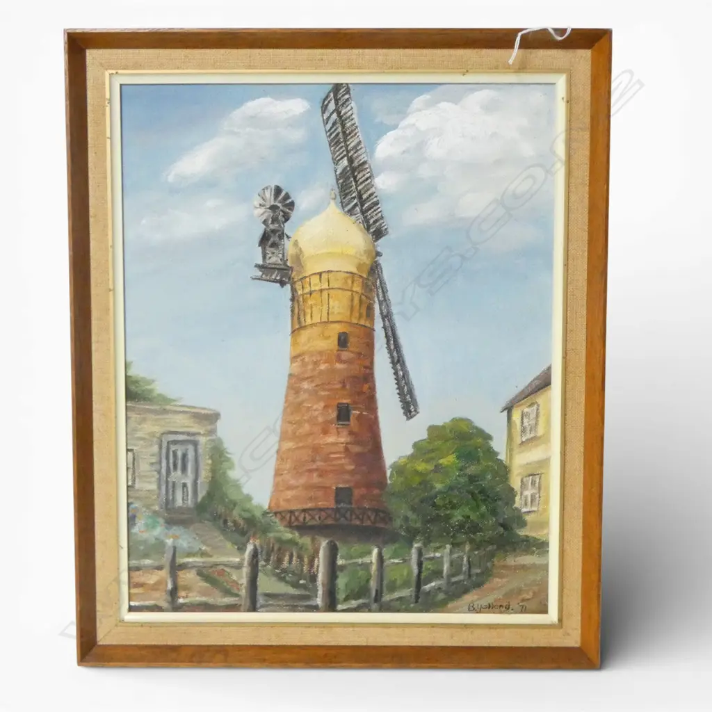 OIL ON BOARD WINDMILL BY B YOLLAND H410 W340MM Image 1++