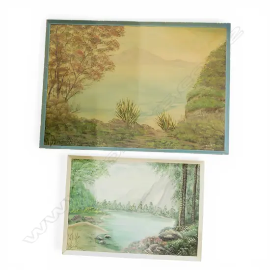 JOY FRIIS, TWO NEW ZEALAND LANDSCAPES, ACRYLIC ON MASONITE, EACH SIGNED,  410 x 590mm & 295 x 415mm