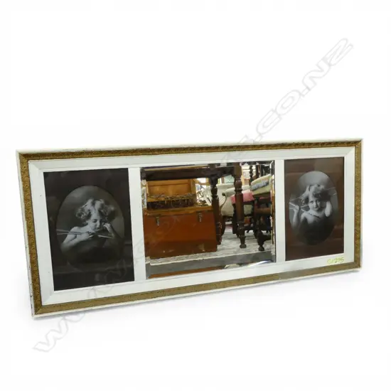 LG 3 PANEL WALL HANGING w. CENTRAL BEVEL MIRROR & OPOSING SEPIA CUPID PRINTS 530x1260mm