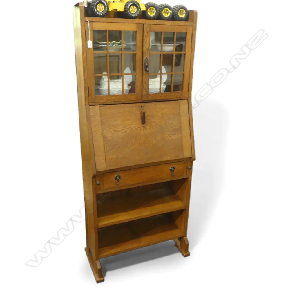 1920S OAK 2 DOOR BOOKCASE DROP FRONT WRITING DESK FAULTS H1690 L680MM Image 1++