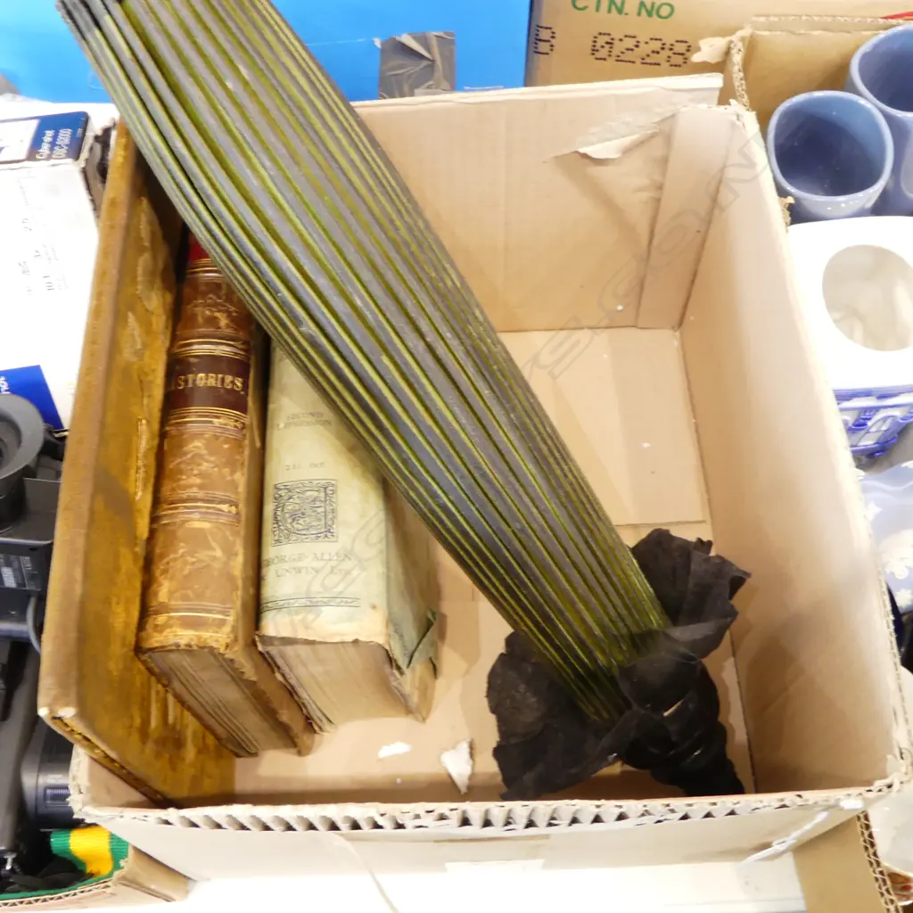 ANTIQUE PARASOL, 2 ANTIQUE BOOKS & EMBROIDED BOOK COVER Image 1++