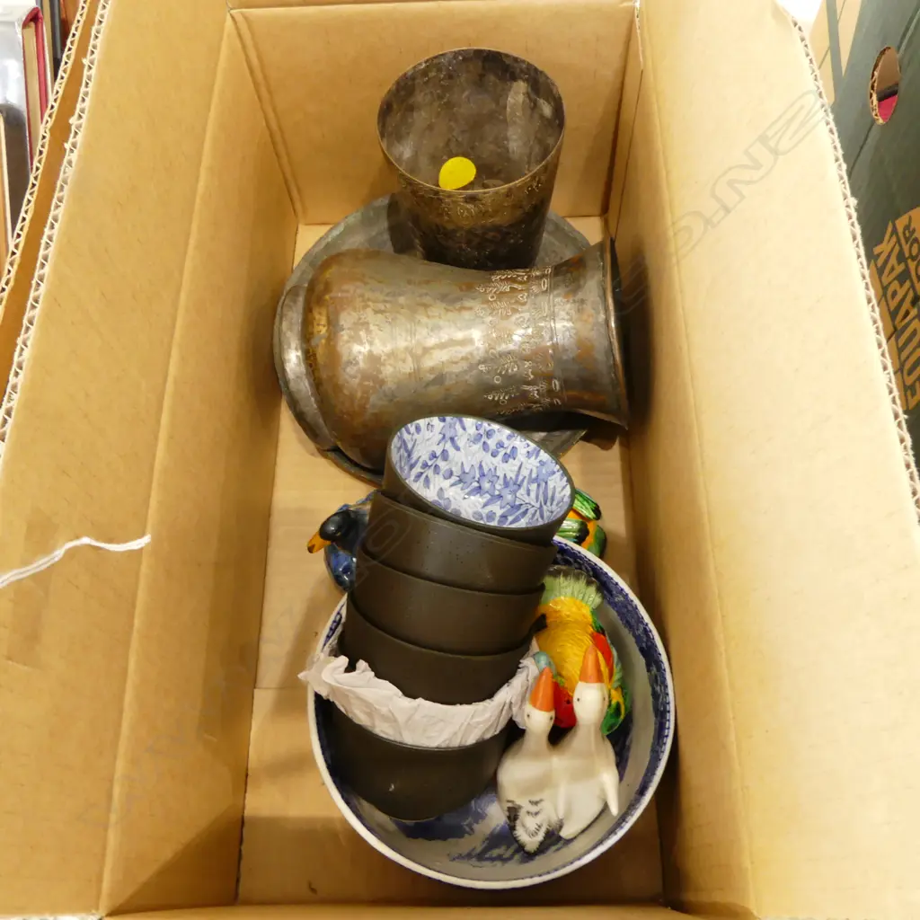 A PERSIAN COPPER PLATE, PITCHER AND BEAKER, JAPANESE BOWLS, SALT/PEPPER SET, ETC Image 1++