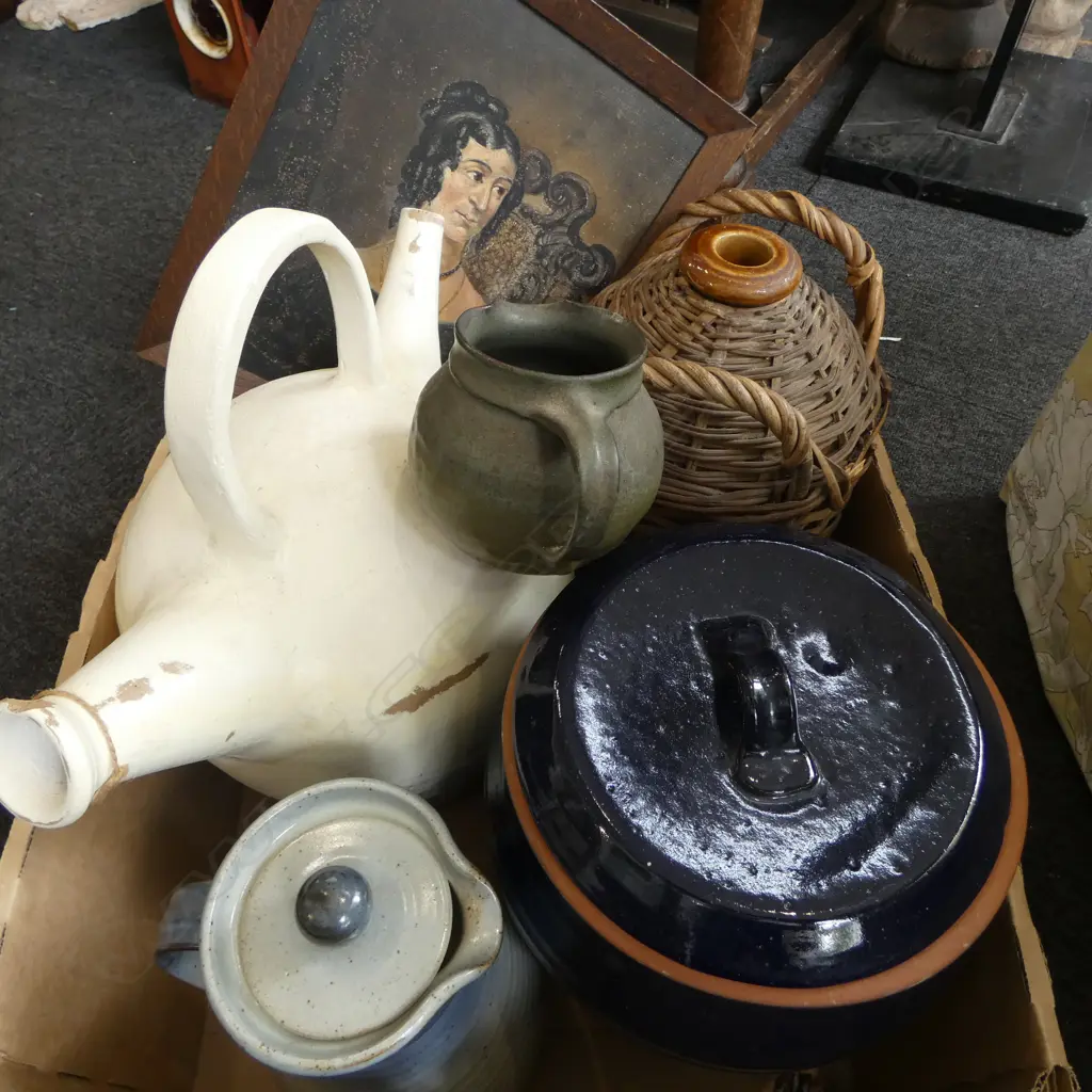 ASST. CERAMICS; JUGS, CROCKS ETC + PORTRAIT 19thC WOMAN Image 1++