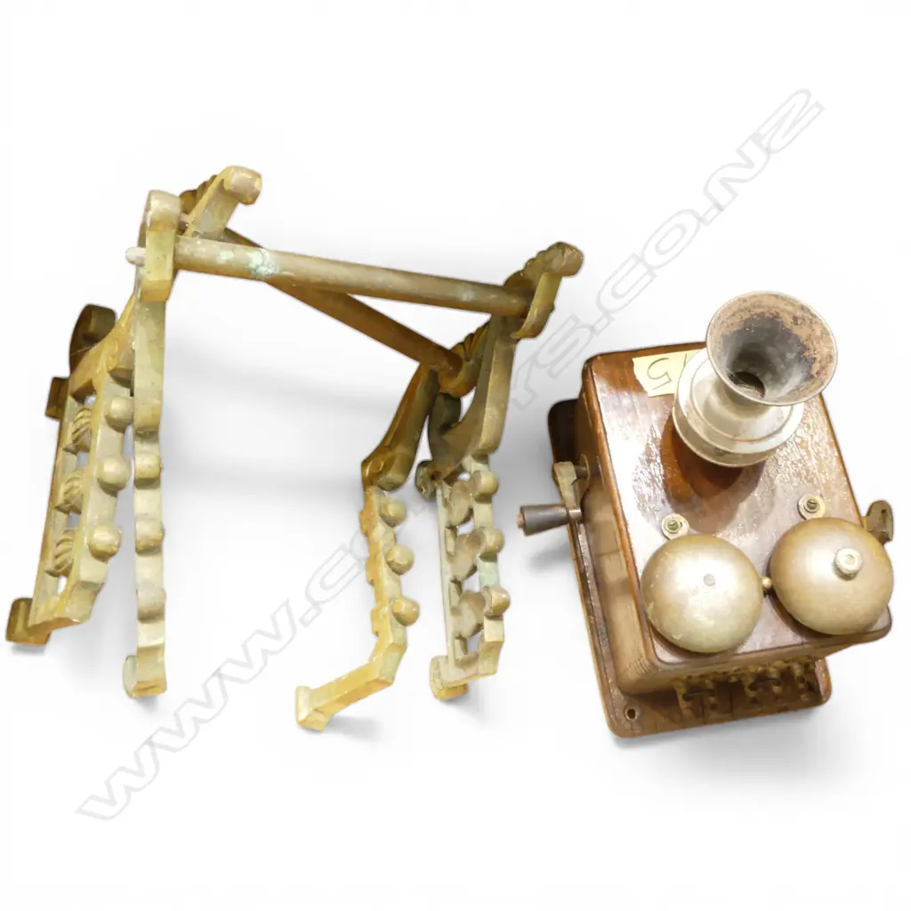 WALL PHONE + 2 METAL FIRE DOGS  Image 1++