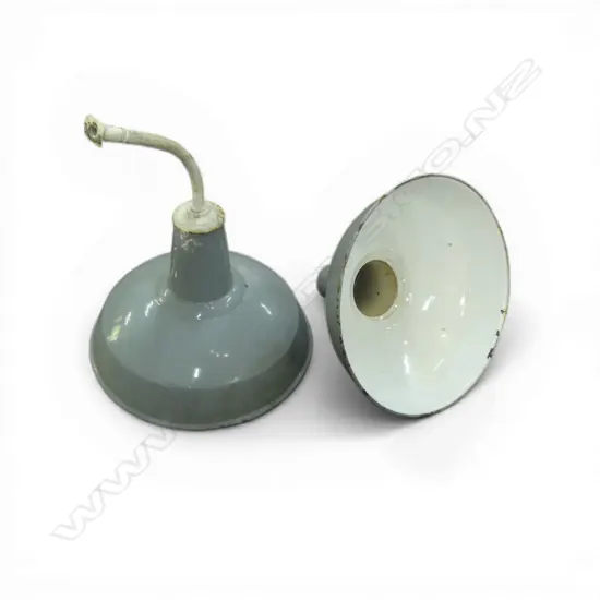 2 GREY ENAMEL INDUSTRIAL LIGHT SHADES 460mm dia