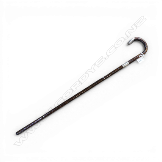 VINTAGE MALACCA CANE WALKING STICK w. STG SILVER COLLAR & CAP, HENRY TRACY & SONS, LONDON 1917, L.830mm