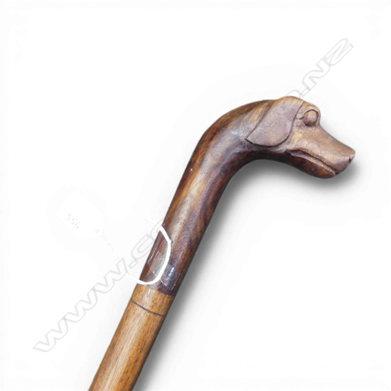 VINTAGE WALKING STICK w. CARVED DOGS HEAD HANDLE L.955mm