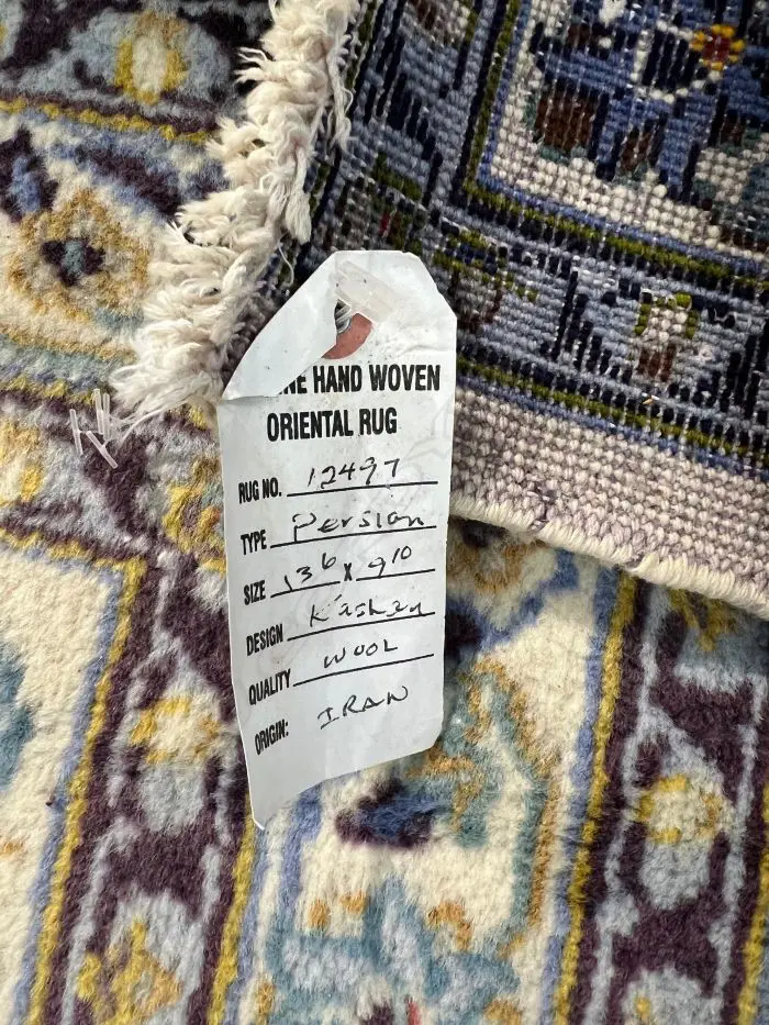 Very large Iranian hand knotted Kashan carpet curvilinear designs pale tones. 4100 x 3000mm. Some fading & insect damage Image 1++