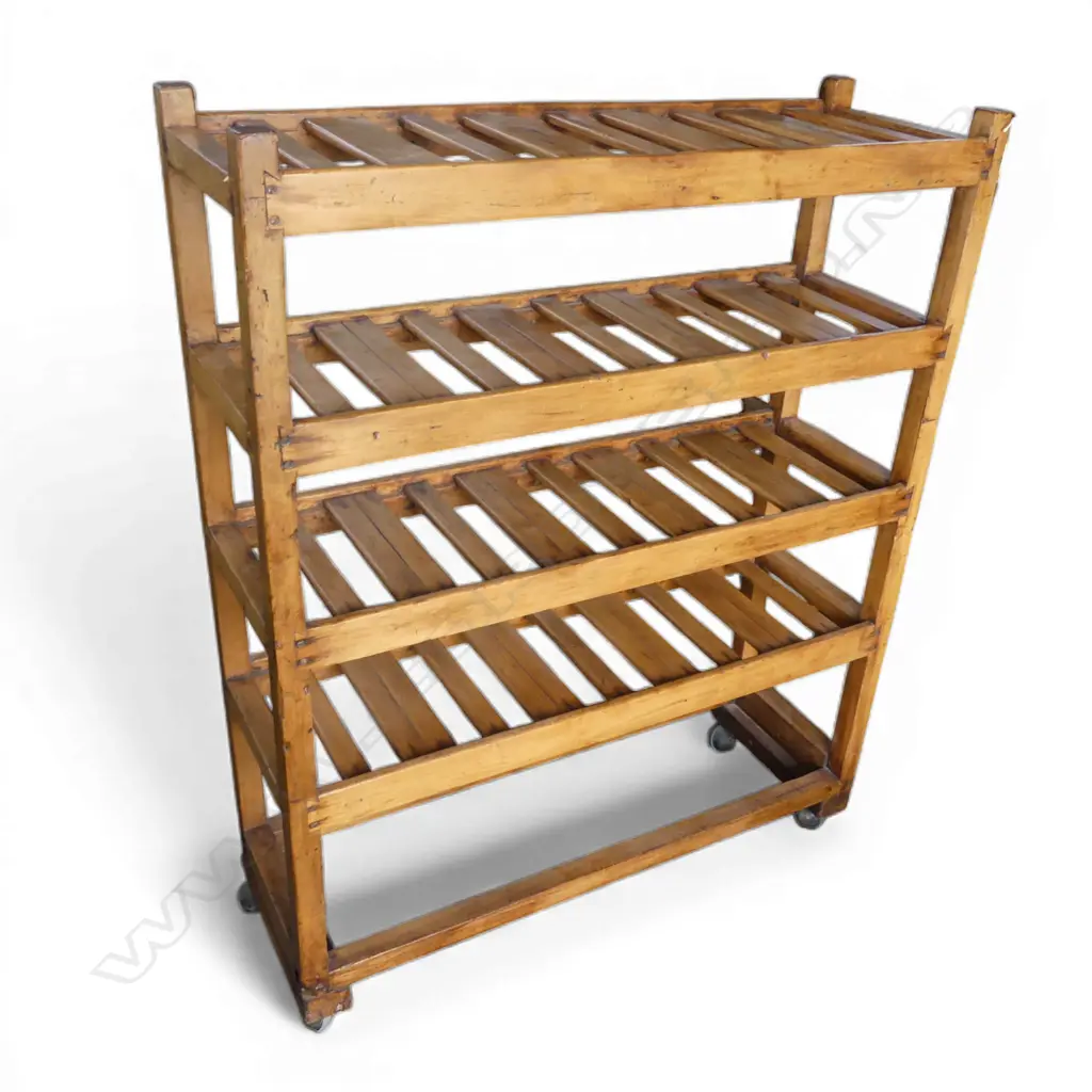 WOODEN BAKERS RACK ON CASTORS 1070x355x1340mm Image 1++