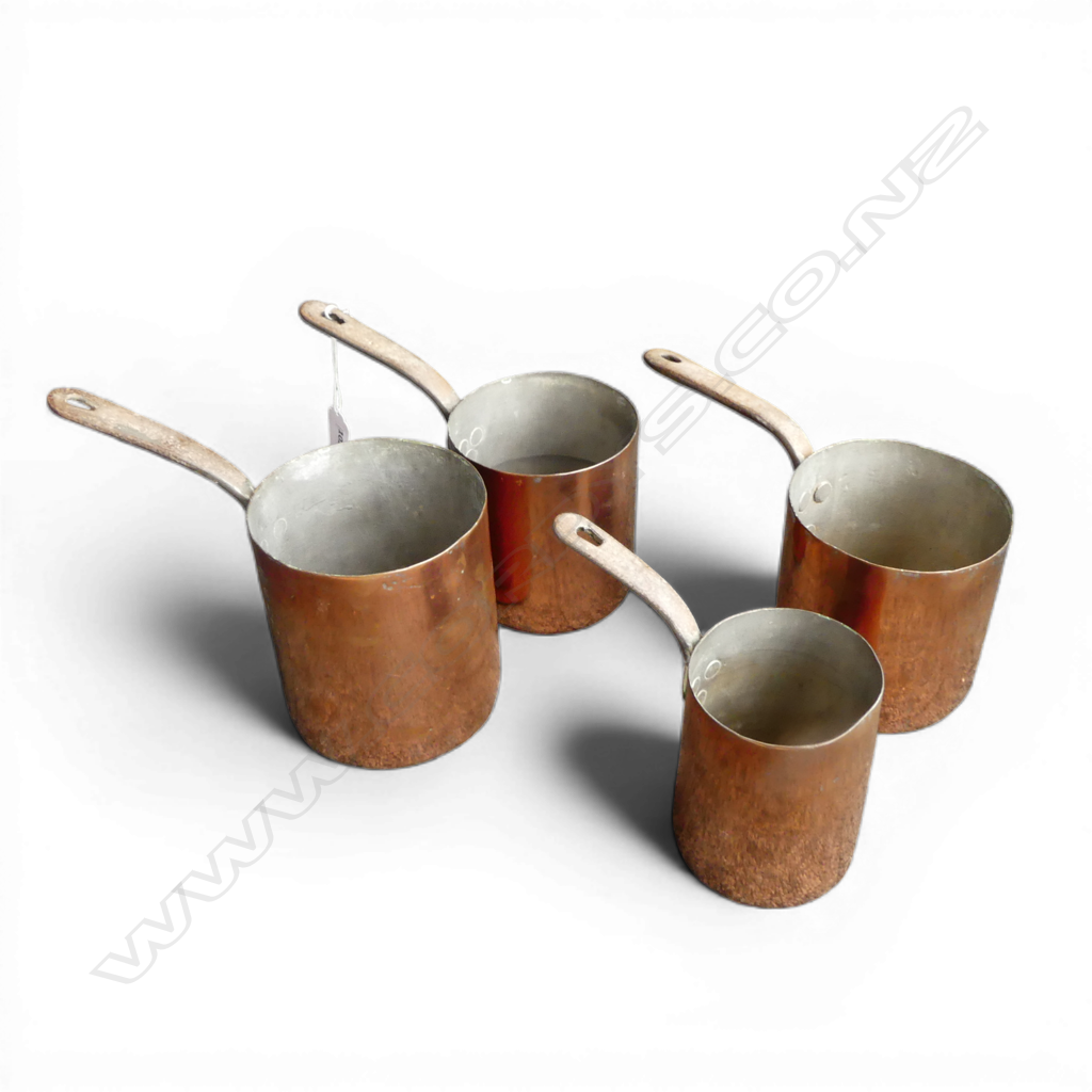 SET OF 4 ANTIQUE COPPER SAUCEPANS H130MM TALLEST Image 1++