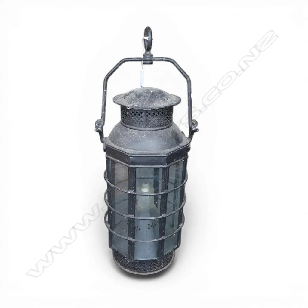 VICTORIAN BLACKENED IRON SHIP'D CANDLE LANTERN octagonal - brass label 'Price's Patent'. H.435mm  Image 1++