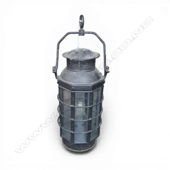 VICTORIAN BLACKENED IRON SHIP'D CANDLE LANTERN octagonal - brass label 'Price's Patent'. H.435mm 