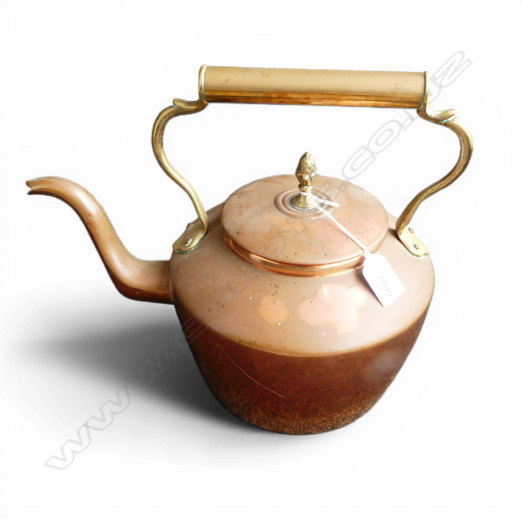 ANTIQUE COPPER KETTLE WITH BRASS FITTINGS Image 1++