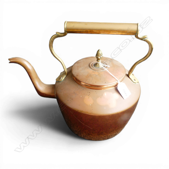 ANTIQUE COPPER KETTLE WITH BRASS FITTINGS