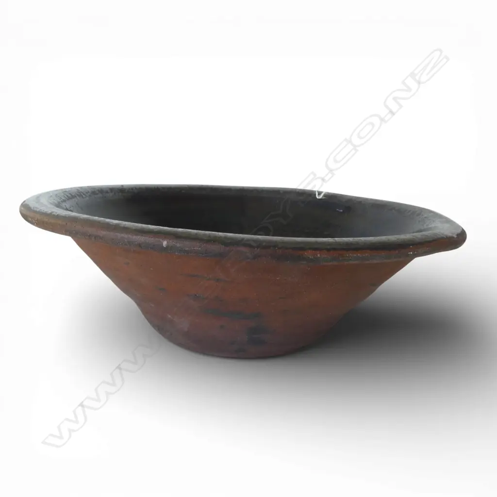 OLD EUROPEAN BLACK GLAZED TERRACOTTA LARGE BOWL MINOR CHIPPING UNDER RIM Image 1++