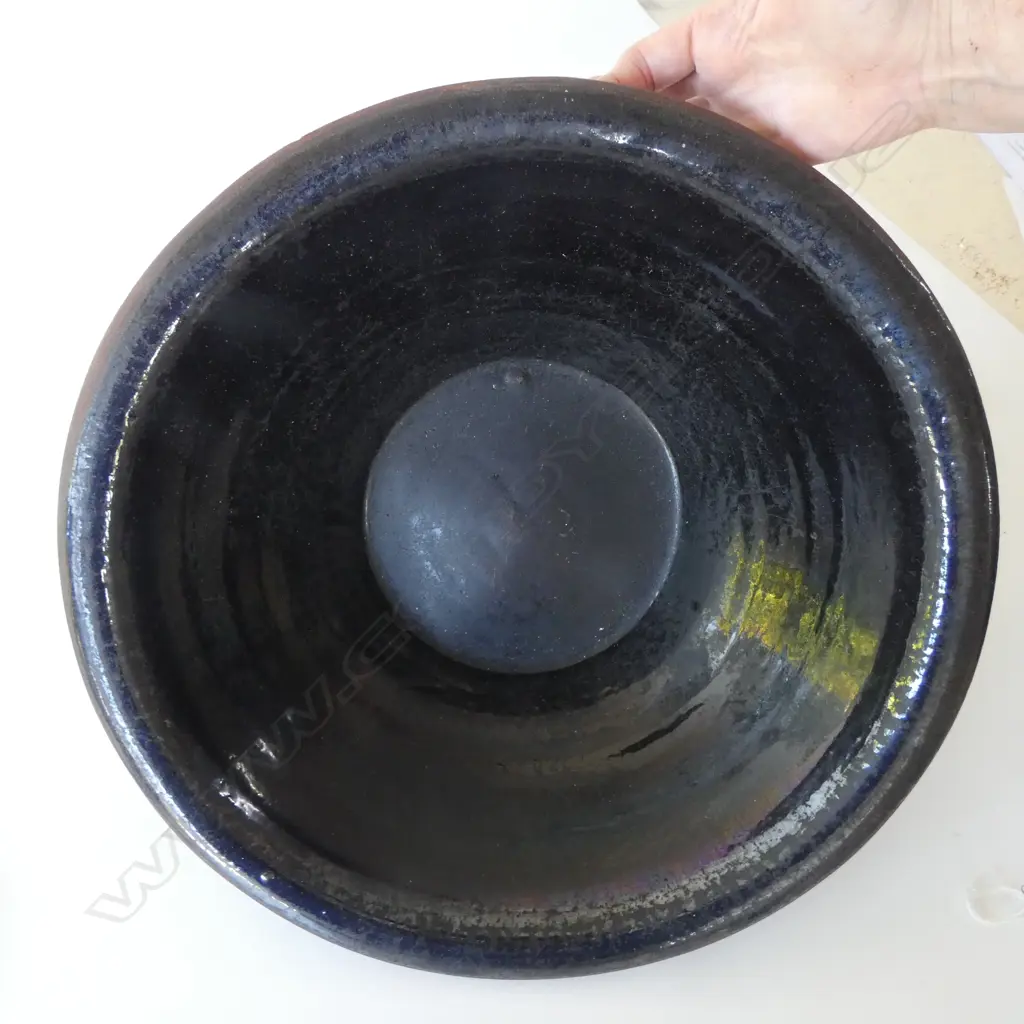 OLD EUROPEAN BLACK GLAZED TERRACOTTA LARGE BOWL MINOR CHIPPING UNDER RIM Image 1++