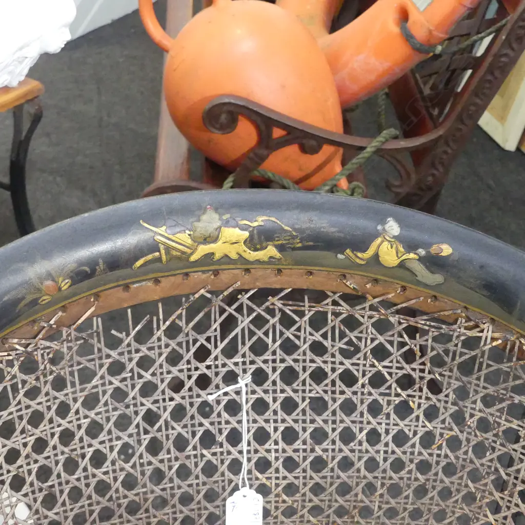 PR CHINOISERIE ARMCHAIRS w. WOVEN CANE PANELS (require attention) Image 1++