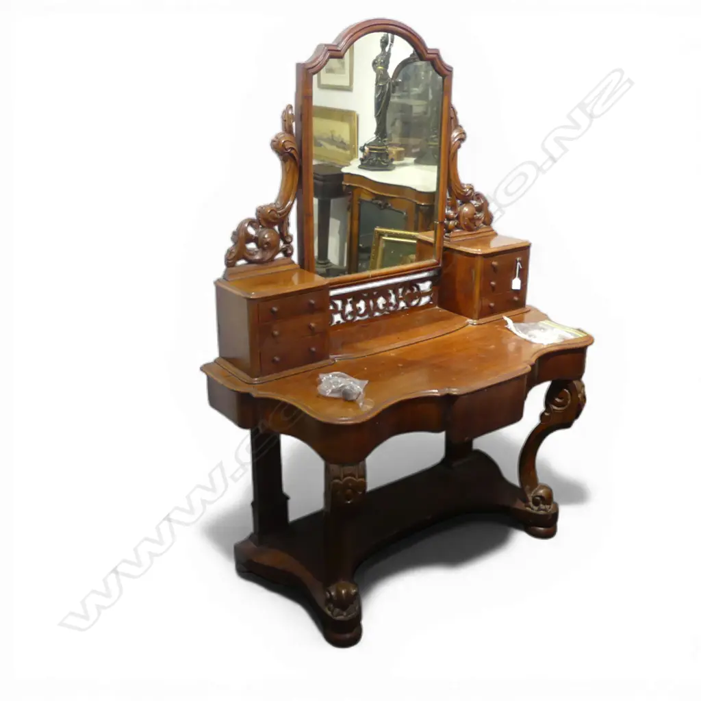 VICTORIAN MAHOGANY MIRRORBACK DRESSING TABLE marked 1230x550x1440mm Image 1++