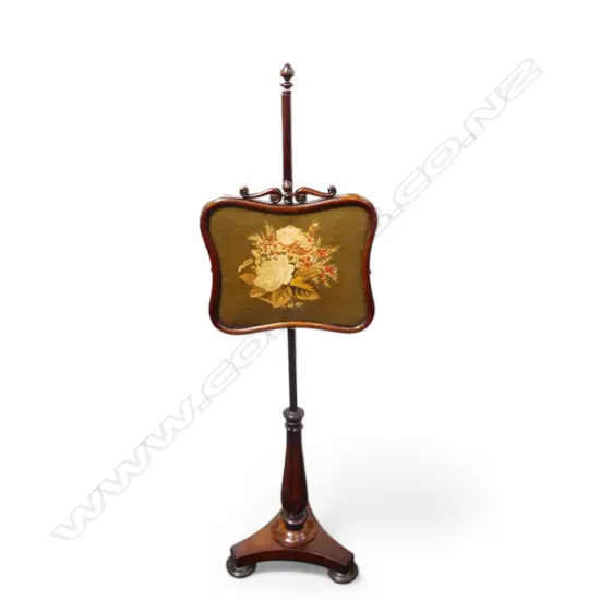 ANTIQUE MAHOGANY EMBROIDERED FIRE SCREEN H.1310mm