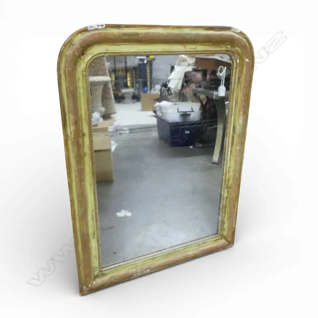 A FRENCH STYLE GILT FRAMED OVERMANTAL MIRROR, ARCHED TOP, SOME LOSSES TO FRAME. 720 x 980mm Image 1++