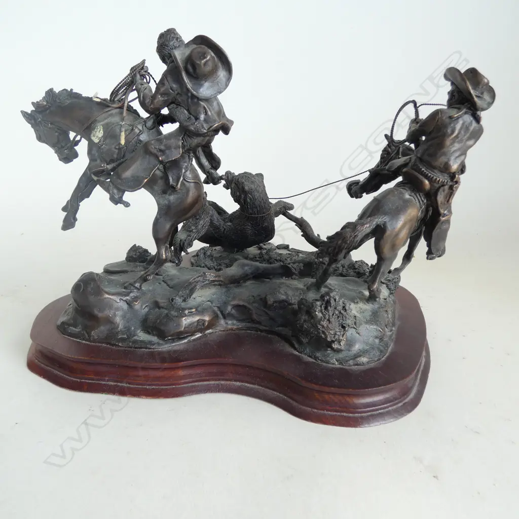 BRONZED PEWTER FIGURE GROUP: LEGENDS 'WRANGLERS DARE' 110/2500 1986 SIGNED 285mm dia... Image 1++