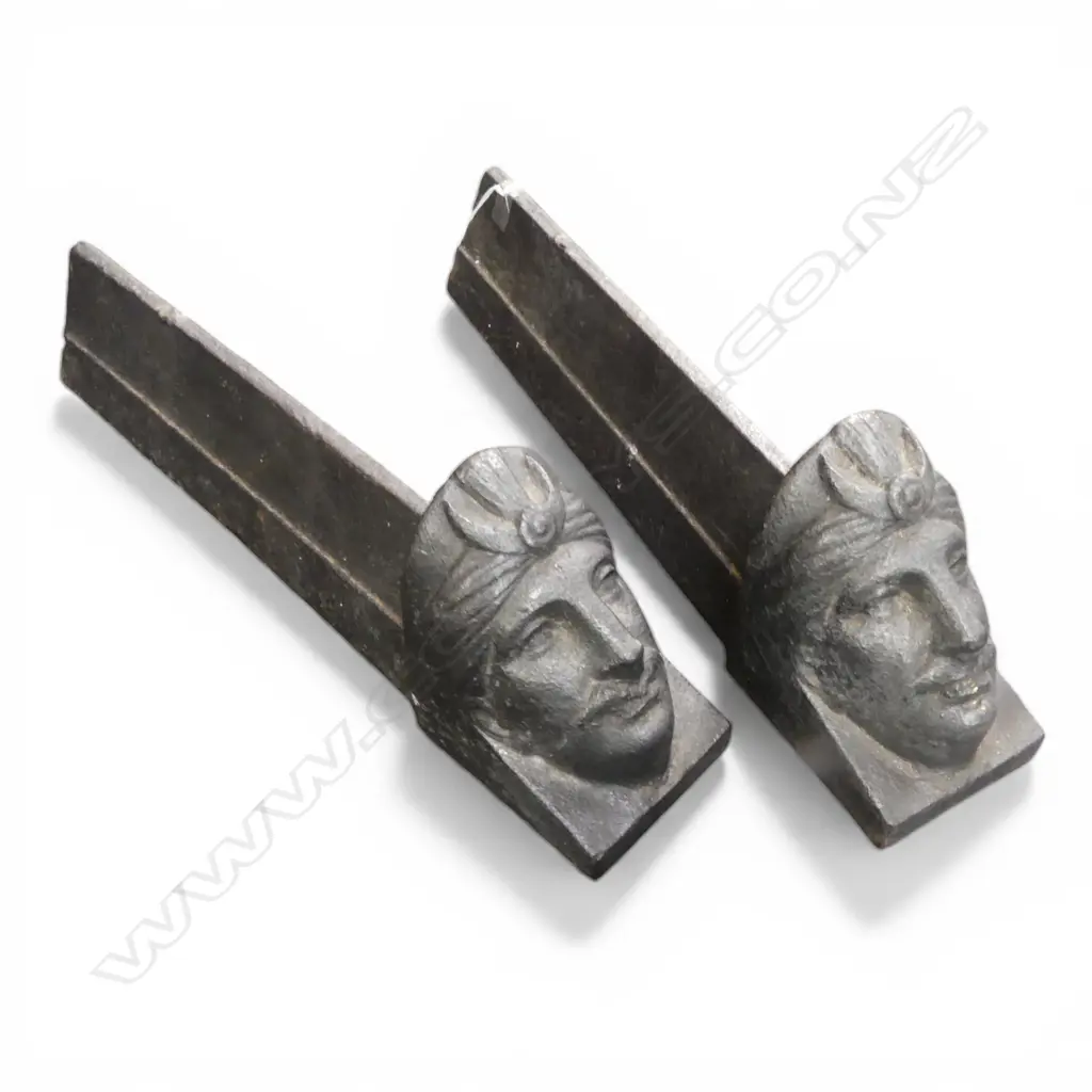 PR OF CAST IRON TURBANED MASKS FRENCH FIREDOGS H140 L440MM Image 1++