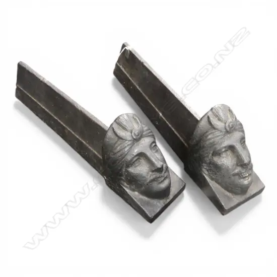 PR OF CAST IRON TURBANED MASKS FRENCH FIREDOGS H140 L440MM