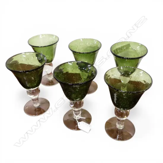 6 GREEN GLASS WINE GLASSES H.165mm