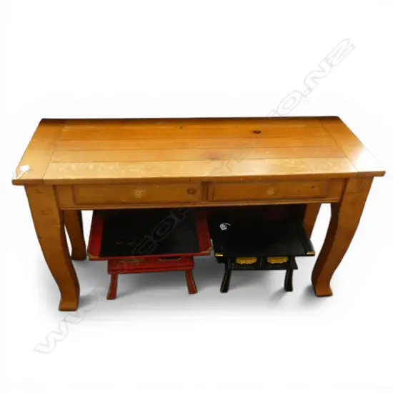 WOODEN HALL TABLE w. 2 DRAWERS, MARKS 1230x435x690mm