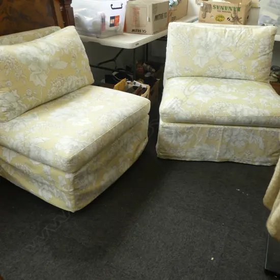 PR SLIPPER CHAIRS IN YELLOW FLORAL LINEN UPHOLSTERY 850 x 840 x 870 high mm
