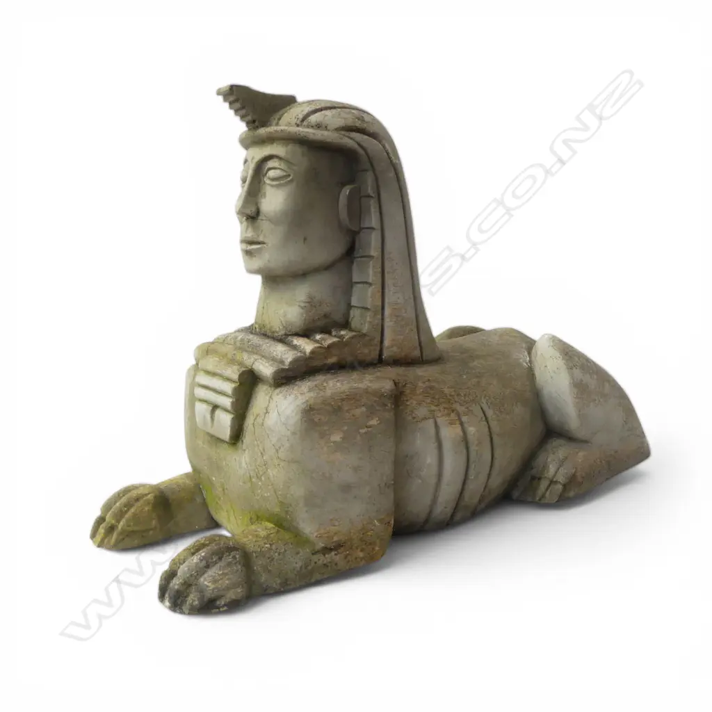 LARGE FOLK ART CARVED WOODEN SPHINX L.700mm Image 1++