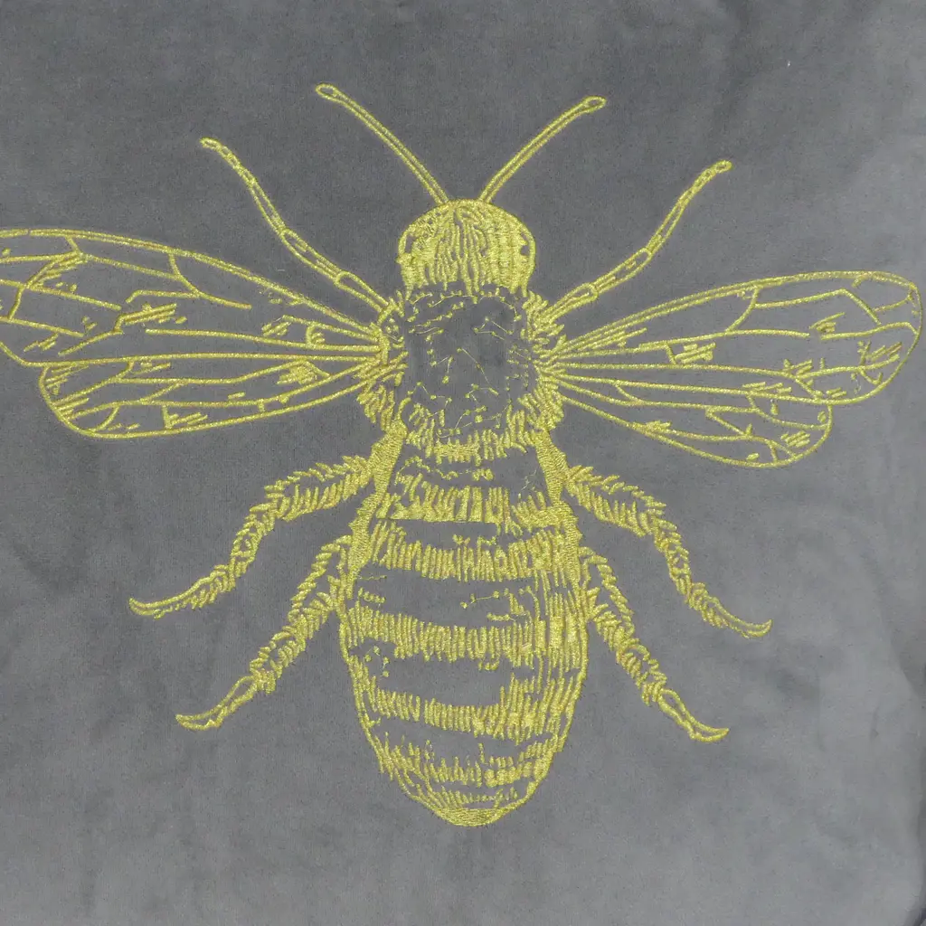 PR OF GREY VELVET BEE CUSHIONS WITH FEATHER INNER Image 1++