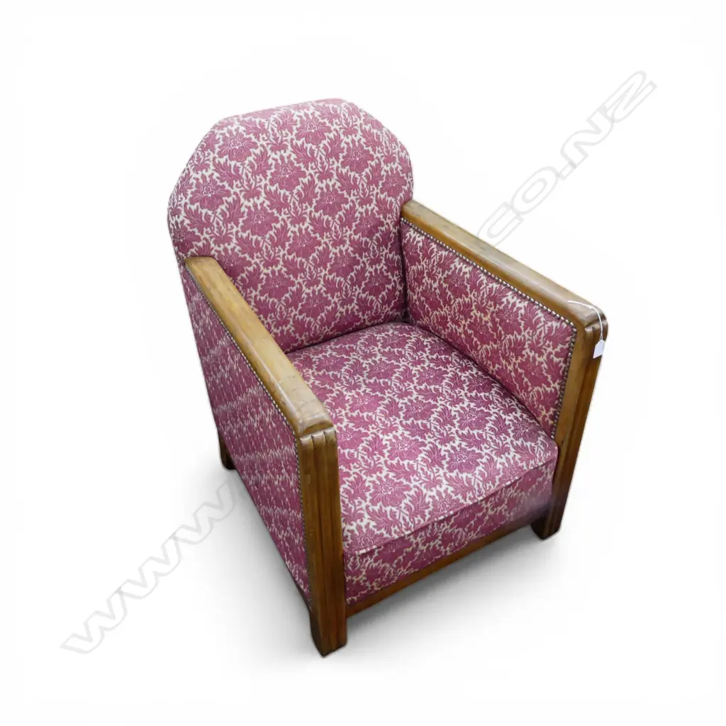VINTAGE 1930S DECO STYLE FRENCH ARMCHAIR PINK BROCADE FABRIC H800MM Image 1++