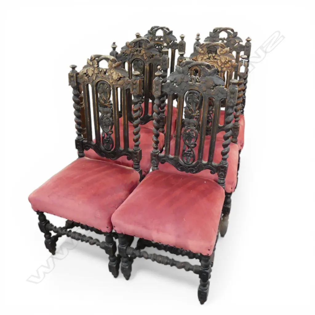 SET OF 6 JACOBEAN STYLE UPHOLSTERED CHAIRS faults H.1070mm  Image 1++