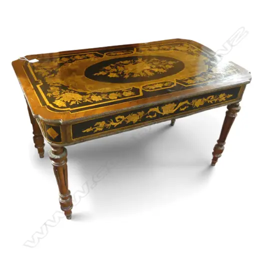 FRENCH STYLE FAUX INLAY COFFEE TABLE, ONE LEG FAULTED 920x520x520mm